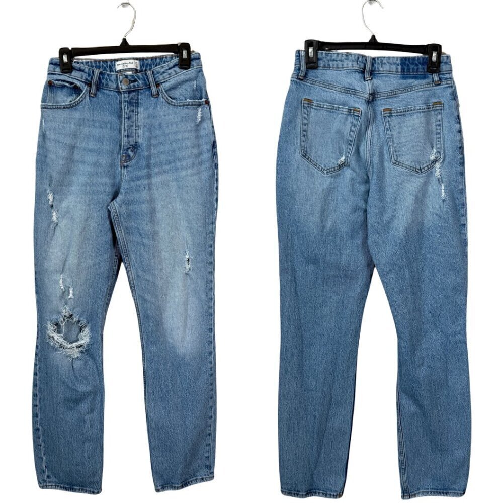Abercrombie & Fitch Curve Love The Dad High Rise Jeans Womens 4L Blue Distressed